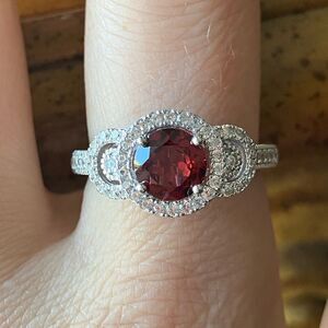 Natural Red Vermelho Garnet Sterling Silver Art Deco Ring Size 9